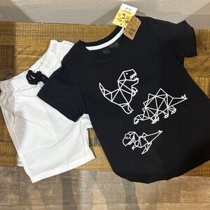 Black Dinosaur Graphic Tee and White Shorts Set
